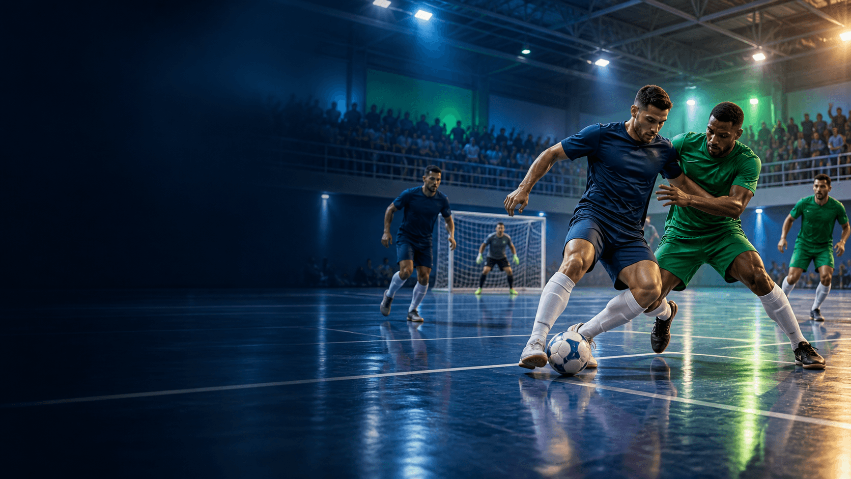 Jogadores disputando uma partida de futsal