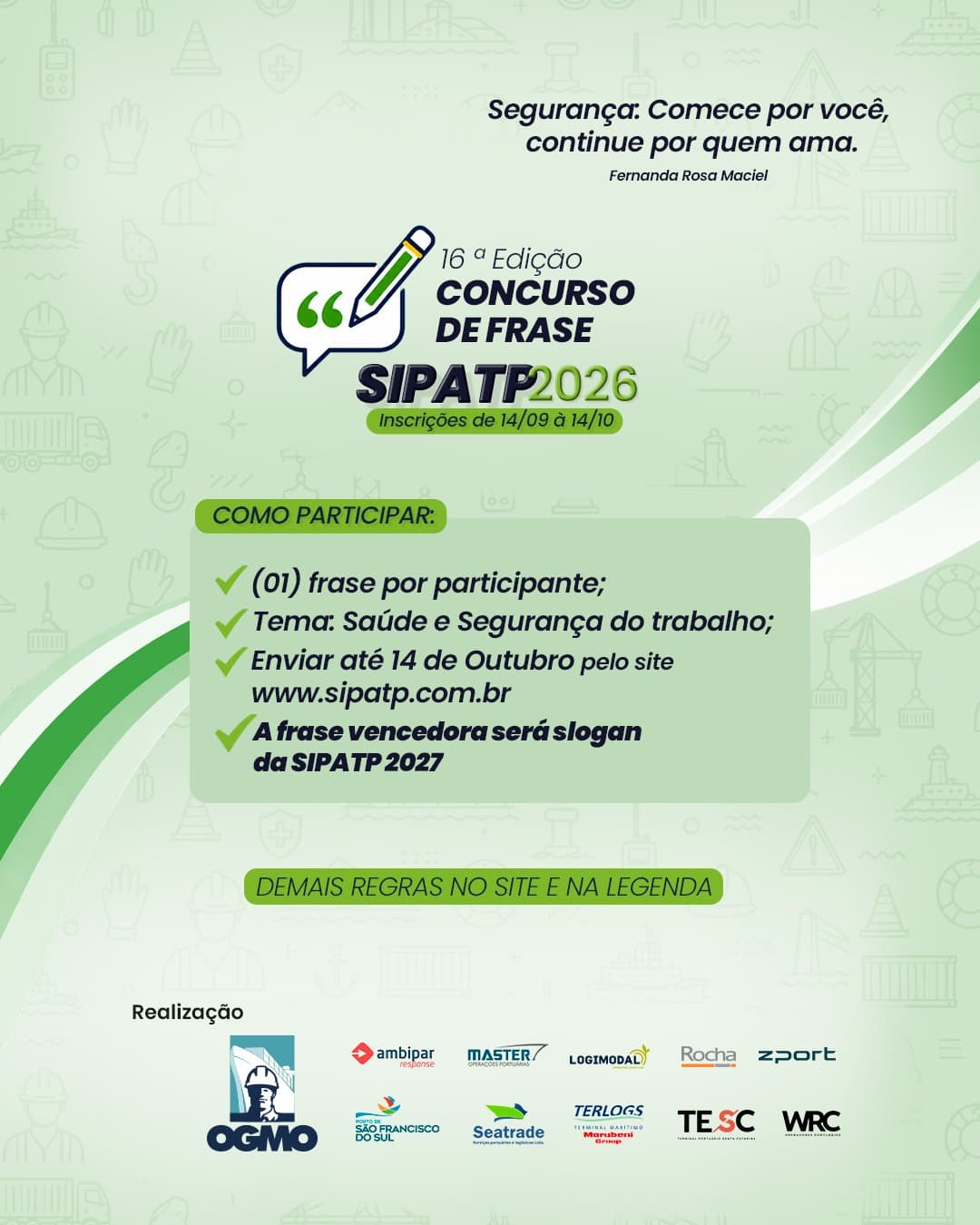 Cartaz do XVI Concurso de Frase da SIPATP 2026