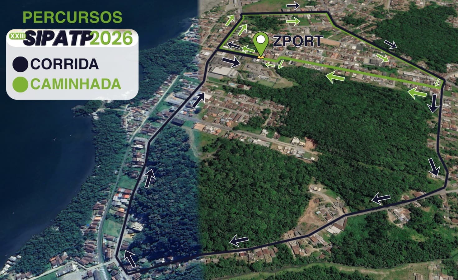 Mapa comparativo dos percursos da corrida e caminhada SIPATP 2026